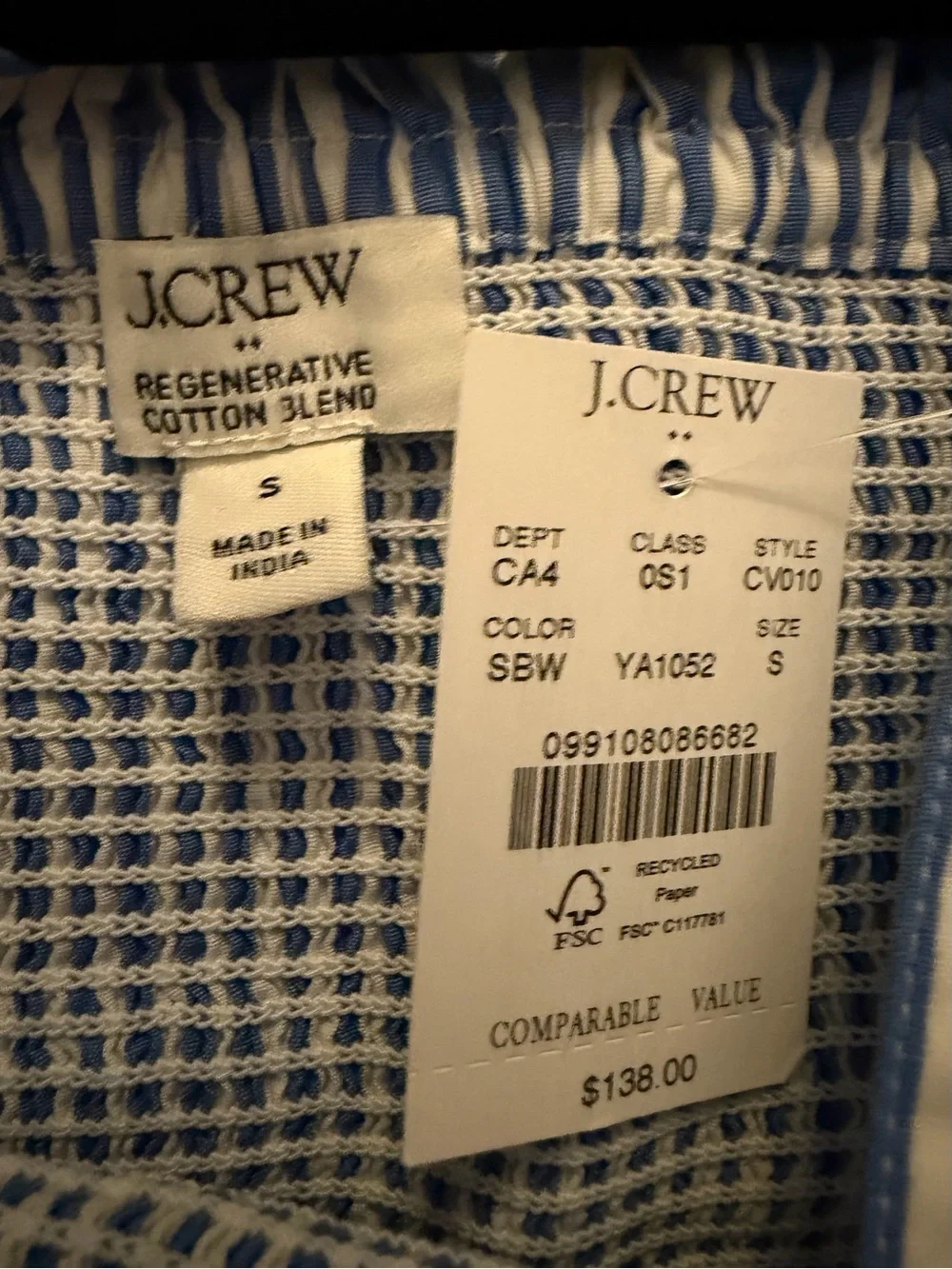 J. Crew Blue White Stripe Smocked Waist Midi Cotton Blend Sundress Classic Small